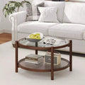 Table basse ronde de 31 po avec plateau en verre trempé et tablette en rotin