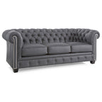 Canapé Chesterfield en cuir italien pleine fleur touffeté Hancock - 31 H x 86 L x 40 P