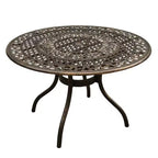 Ensemble de salle à manger de patio 5 pièces, table ronde en aluminium à motif treillis traditionnel de 48 po, finition bronze résistante aux UV - Oakland Living : sièges d'extérieur pour quatre personnes