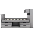 Lit plateforme capitaine double/grand avec 4 tiroirs et étagères de rangement, cadre de lit en bois massif avec tête de lit bibliothèque de rangement