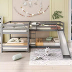 Lits superposés en L pour 4 enfants, lits superposés quadruples avec toboggan, lits superposés en bois doubles et jumeaux pour chambre à coucher ou dortoir