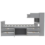 Lit plateforme capitaine double/grand avec 4 tiroirs et étagères de rangement, cadre de lit en bois massif avec tête de lit bibliothèque de rangement