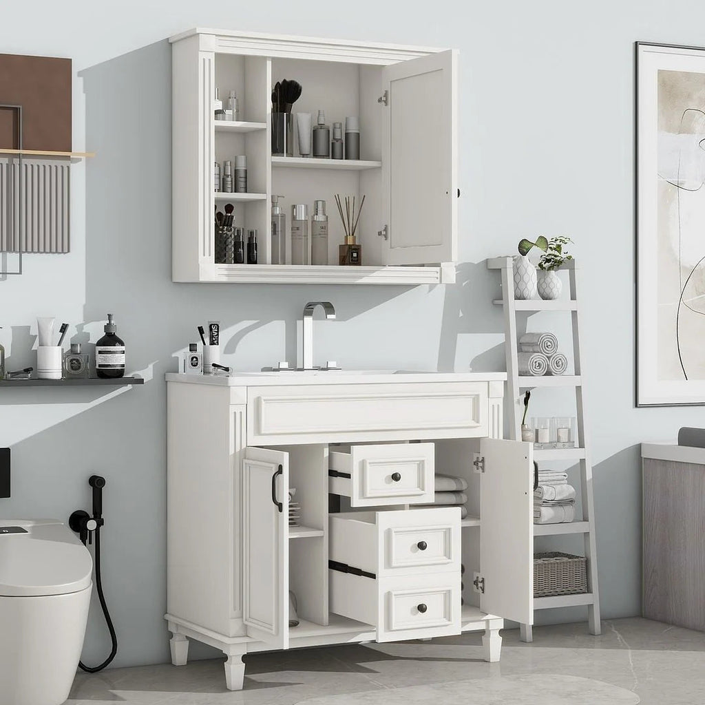 Meuble-lavabo moderne de 36 po avec vasque et armoire à miroir, 2 portes et 2 tiroirs