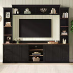 Meuble TV mural 4-en-1 ModernLuxe de style campagnard, convient aux téléviseurs jusqu'à 70 pouces, meuble TV console multimédia avec étagères réglables et tiroirs