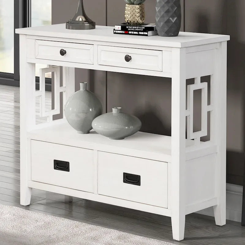 Console avec 4 tiroirs et une étagère de rangement