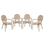 Lot de 4 chaises bistrot Lourdes Thonet empilables avec accoudoirs, en rotin PE et cadre en aluminium, pour l'intérieur et l'extérieur, de la marque Flash Furniture