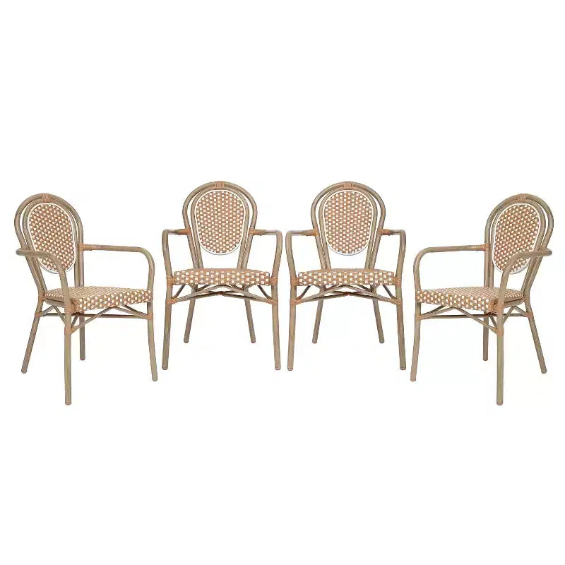 Lot de 4 chaises bistrot Lourdes Thonet empilables avec accoudoirs, en rotin PE et cadre en aluminium, pour l'intérieur et l'extérieur, de la marque Flash Furniture