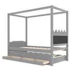 Lit plateforme double/grand format avec lit gigogne, lit à baldaquin en bois de princesse avec 3 tiroirs, lit de rangement avec tête de lit capitonnée pour chambre à coucher