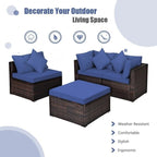 Ensemble de meubles de patio en rotin 4 pièces avec coussins et oreillers amovibles – Canapé d'angle : 73,7 x 73,7 x 63,5 cm