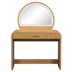 Table de toilette avec grand miroir et écran tactile, coiffeuse avec grand tiroir et coins arrondis, pour chambre à coucher