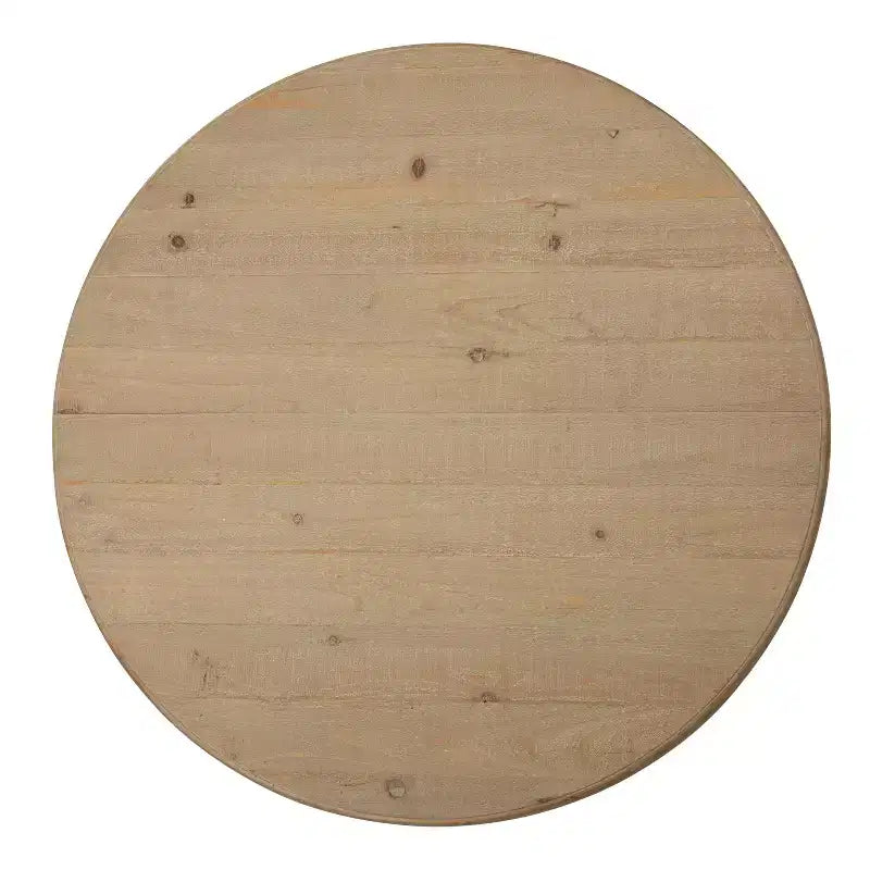 Table basse ronde en bois, marron rustique et blanc, piètement entrecroisé