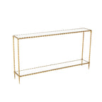Console de table à 1 étagère, inspirée d'une corde torsadée en métal, avec plateau et étagère en verre miroir - Doré - Roche River Decor