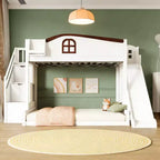 Lit superposé deux places et une place avec toboggan, étagères, escalier de rangement et armoire pour chambre d'enfant