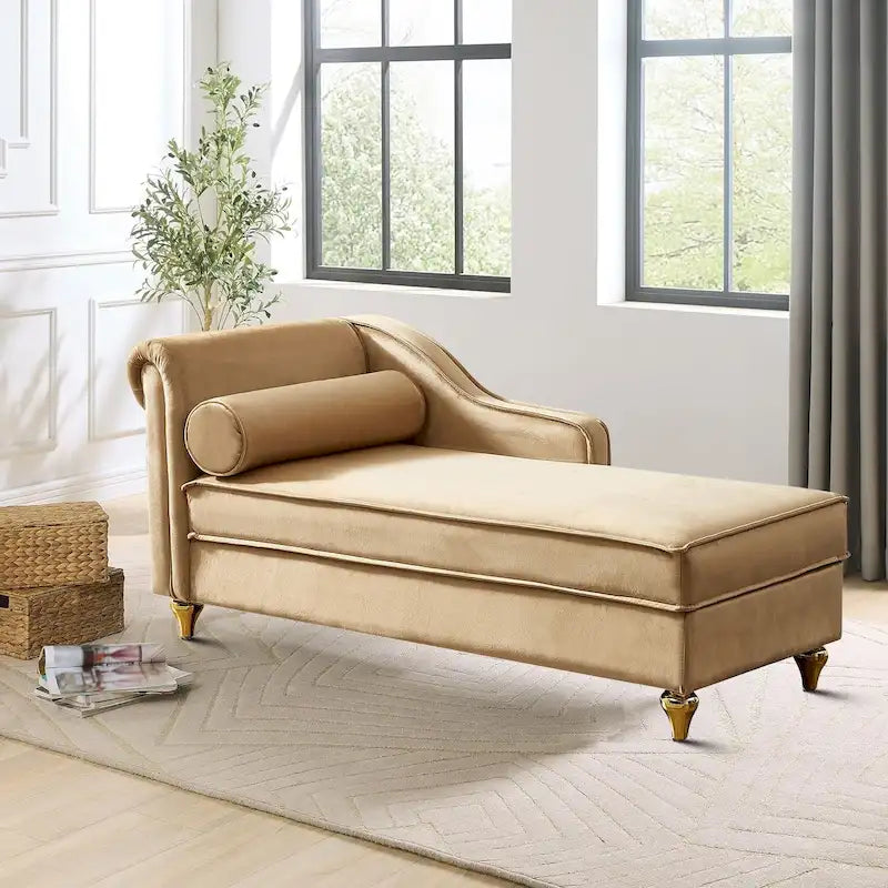 Fauteuil méridienne de rangement élégant français en velours avec coussin