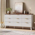 Commode cannelée à 9 tiroirs, 154 cm de large, en bois, avec rangement profond, pour chambre à coucher, salon ou couloir