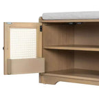 Banc de rangement rustique en bois Whisen, banc à chaussures d'entrée avec coussin amovible, étagères réglables