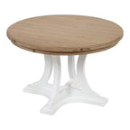 Table basse ronde en bois, marron rustique et blanc, piètement entrecroisé