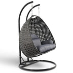 LeisureMod Fauteuil suspendu œuf 2 places avec support - Balançoire / hamac de patio en rotin osier pour extérieur/intérieur avec coussins