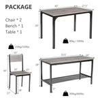 Ensemble table à manger 4 pièces Costway, bureau rustique, 2 chaises et banc avec étagère de rangement