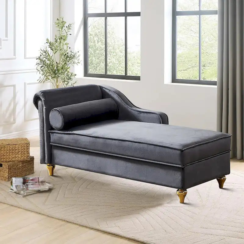 Fauteuil méridienne de rangement élégant français en velours avec coussin