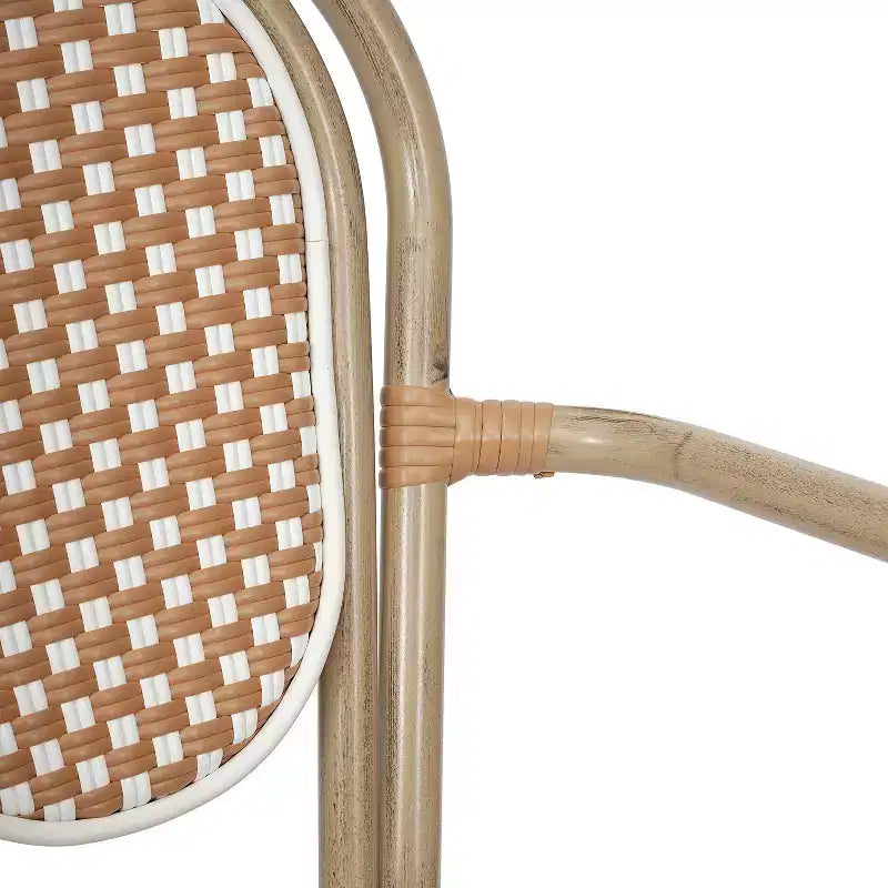 Lot de 4 chaises bistrot Lourdes Thonet empilables avec accoudoirs, en rotin PE et cadre en aluminium, pour l'intérieur et l'extérieur, de la marque Flash Furniture