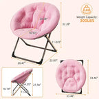 Fauteuil soucoupe, fauteuil moelleux en fausse fourrure, fauteuil lune avec structure métallique pliable, siège d'appoint floral