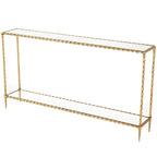 Console de table à 1 étagère, inspirée d'une corde torsadée en métal, avec plateau et étagère en verre miroir - Doré - Roche River Decor