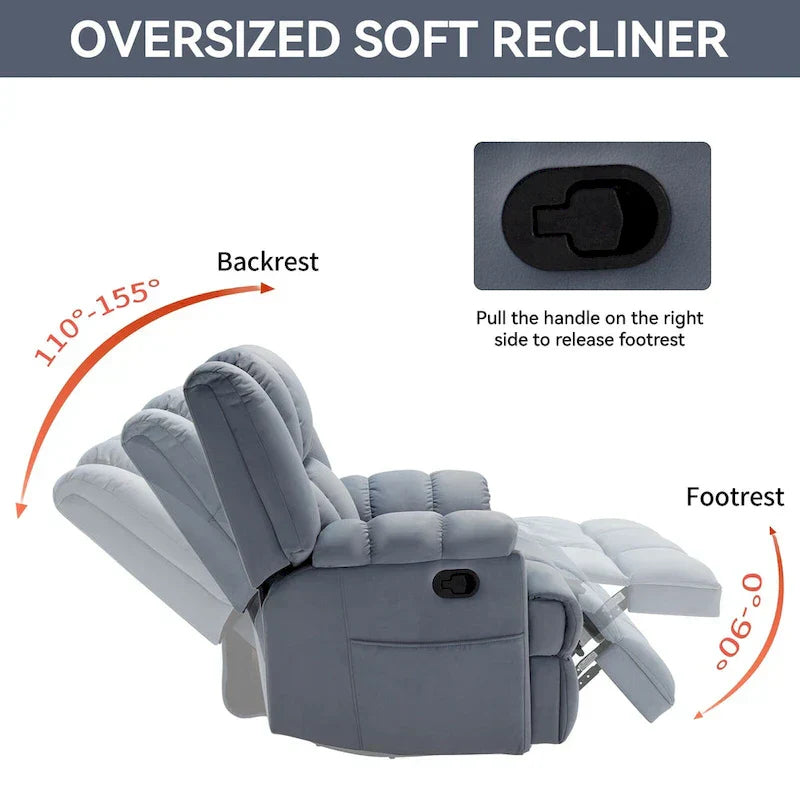 Fauteuil inclinable pivotant et à bascule en tissu Lazy Boy, grand fauteuil berçant manuel rembourré à l’excès avec accoudoirs à coussinet et dossier rembourré