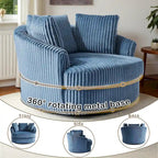 Fauteuil pivotant rond surdimensionné en velours côtelé avec accoudoirs encastrés 43 W