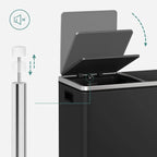 SONGMICS Poubelle double, 60L, en acier inoxydable, noire