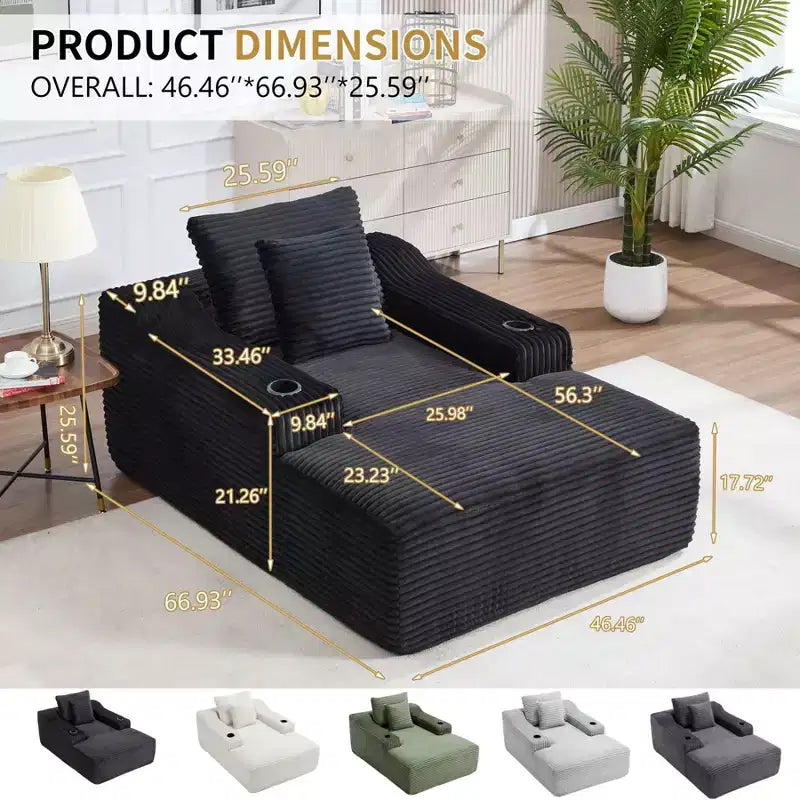 Chaise longue de 170 cm, canapé-lit d'intérieur avec 2 coussins, canapé monoplace sans structure pour salon, aucun assemblage requis