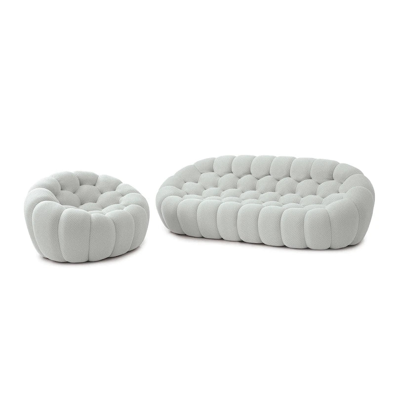 2 PIÈCES Canapé bulle rembourré en tissu nid d’abeille 3D, canapé bulle 3 places et fauteuil individuel pour salon