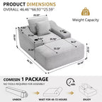 Chaise longue de 170 cm, canapé-lit d'intérieur avec 2 coussins, canapé monoplace sans structure pour salon, aucun assemblage requis