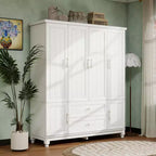 Armoire en bois blanc de 156 cm avec 2 tiroirs, tringle et étagères