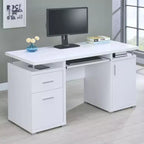 Bureau d'écriture en bois de 55 po avec 2 tiroirs, 1 placard, 1 étagère ouverte et porte pour bureau à domicile ou salle d'étude