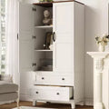 Meuble de rangement haut de 165 cm avec étagères réglables, Armoire de cuisine en bois de style Ferme avec 2 portes et 2 tiroirs, Bibliothèques autoportantes pour salle à manger, salon