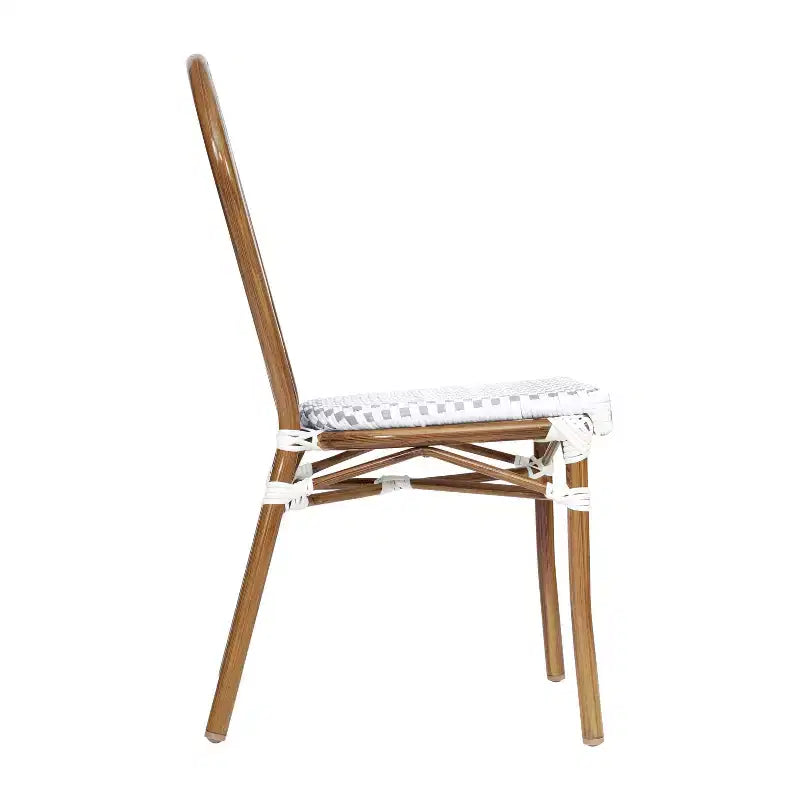 Chaise empilable de bistrot Thonet commerciale intérieure/extérieure Flash Furniture Lourdes, rotin synthétique et cadre en aluminium