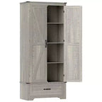 HOMCOM Armoire de garde-manger de ferme de 183 cm avec portes de grange, meuble de rangement de cuisine haut avec étagères réglables et tiroir