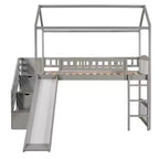Lit mezzanine jumeau avec toboggan et escalier, lit mezzanine avec tiroirs de rangement, lit mezzanine cabane en bois pour enfants et tout-petits