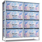 Commode Sorbus 8 tiroirs – Unité de rangement avec cadre en acier, plateau en bois, bacs en tissu – pour chambre à coucher, placard, bureau et plus encore