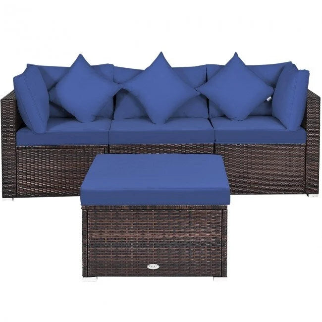 Ensemble de meubles de patio en rotin 4 pièces avec coussins et oreillers amovibles – Canapé d'angle : 73,7 x 73,7 x 63,5 cm