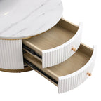 2 tables basses gigognes rondes blanches avec tiroirs