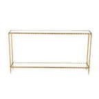 Console de table à 1 étagère, inspirée d'une corde torsadée en métal, avec plateau et étagère en verre miroir - Doré - Roche River Decor