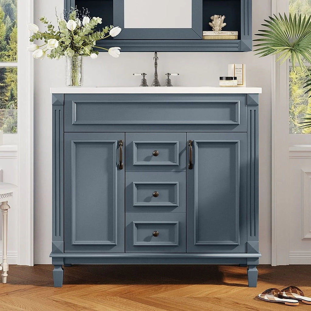 Meuble-lavabo moderne de 36 po avec vasque et armoire à miroir, 2 portes et 2 tiroirs