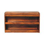 Banc de rangement pour chaussures en cuir de buffle marron, avec tiroir coulissant