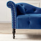Chaise longue moderne de 154 cm avec revêtement en velours, boutons capitonnés, pieds en bois massif et clous de tapissier
