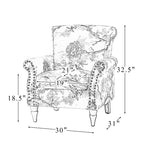 Fauteuil en bois traditionnel Araceli, rembourré à motifs floraux, avec dossier à oreilles et garniture cloutée | ART OF LIVING DESIGNS