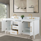 Meuble-lavabo de salle de bain Vanity Art 72 po à double vasque avec dessus en marbre reconstitué
