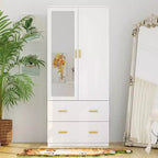 Hitow Armoire de rangement double tiroir avec portes miroir et zones de rangement
