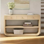ModernLuxe – Console incurvée, table d'entrée, table de canapé, support d'exposition, table d'appoint avec 3 tiroirs à fermeture douce et 2 étagères ouvertes